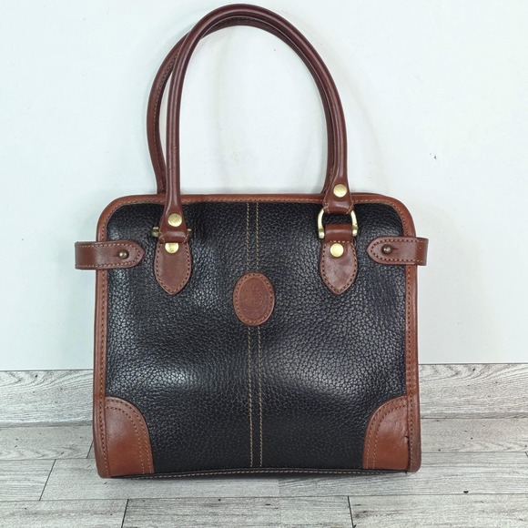 Liz Claiborne Handbags - 80s Vintage Liz Claiborne Genuine Leather Handbag Black Brown Trim Purse